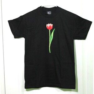 G Rated Red Aesthetic Tulip Artwork Women Girls Black Short Sleeve T Shirt Sz  L